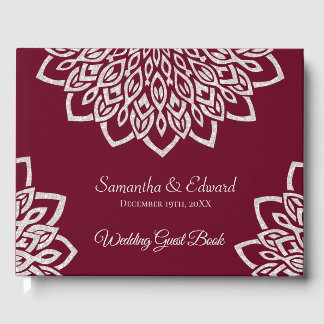 Burgundy Silver Glitzer Elegantes Wedding Gästebuc Gästebuch