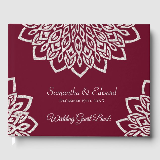 Burgundy Silver Glitzer Elegantes Wedding Gästebuc Gästebuch (Vorderseite)