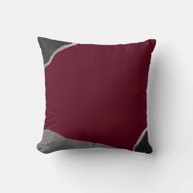 Burgundy Silver Grau Minimalistisch Abstrakt Kissen (Vorderseite)