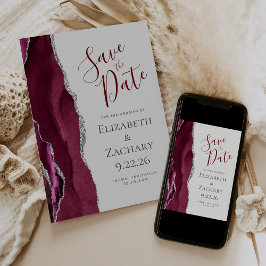 Burgundy Silver Light Grau Foto Save the Date Einladung