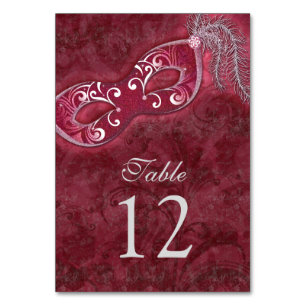 Burgundy Silver Masquerade Ball Mardi Gras Wedding Tischnummer