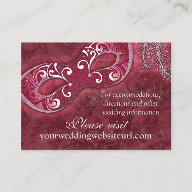 Burgundy Silver Masquerade Ball Webseite für Hochz Begleitkarte (Vorderseite)