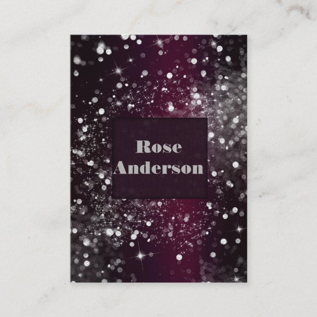 Burgundy Silver Sparkling Lights Sparkle Glitzer Visitenkarte (Vorderseite)