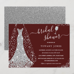 Burgundy Silver Wedding Dress Brautparty Einladung
