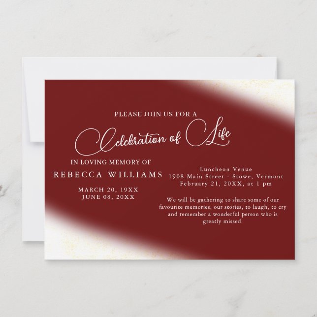 Burgundy Simple Celebration of Life Invitations (Devant)