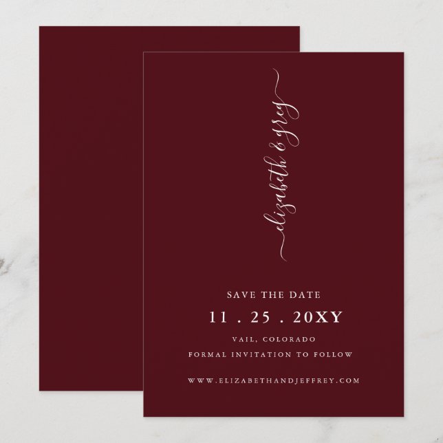 Burgundy Simple Modern Save the Date Ankündigung (Vorne/Hinten)