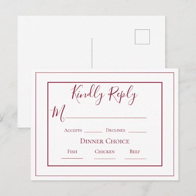 Burgundy Simple Modern Wedding RSVP Postcard Postkarte (Vorne/Hinten)
