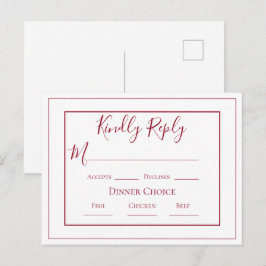 Burgundy Simple Modern Wedding RSVP Postcard Postkarte