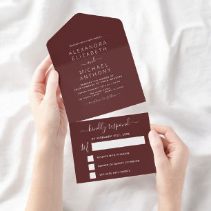 Burgundy Simple Wedding Modern Typografy Romantic All In One Einladung