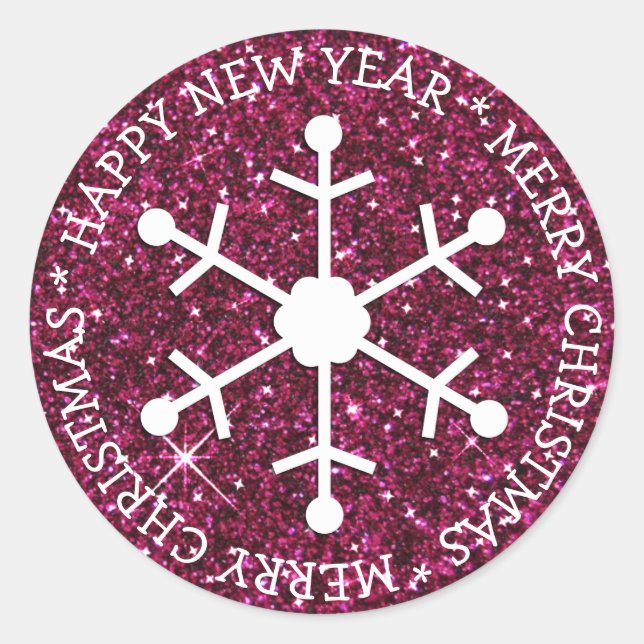 Burgundy Snowflake Frohe Weihnachtsaufkleber Runder Aufkleber (Vorderseite)