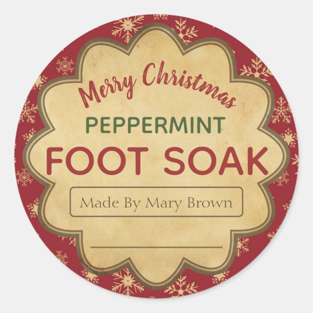 Burgundy Snowflake Peppermint Foot Soak Weihnachte Runder Aufkleber (Vorderseite)