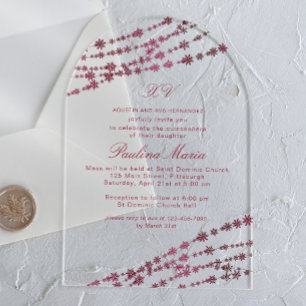 Burgundy Snowflakes Winter Quinceañera Acryleinladungen