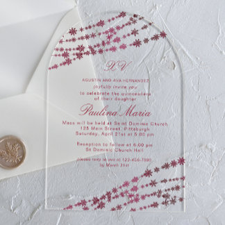Burgundy Snowflakes Winter Quinceañera Acryleinladungen
