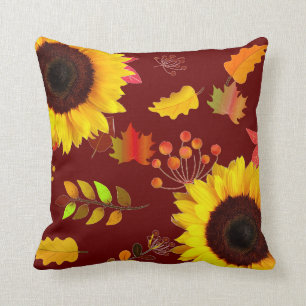 Burgundy Sonnenblume Herbstleaves Throw Kissen