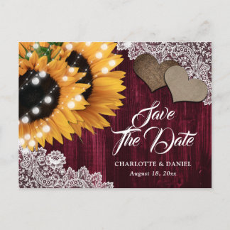Burgundy Sonnenblume Hochzeit speichern Datum Post Ankündigungspostkarte