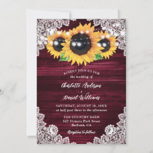 Burgundy Sonnenblume Holzsaitenlicht Hochzeit Einladung