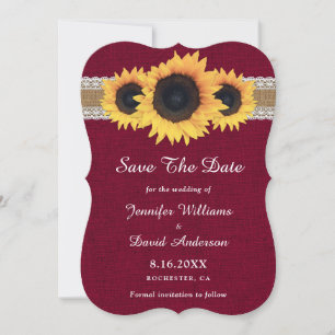 Burgundy Sonnenblume Rustic Burlap Lace Wedding Save The Date