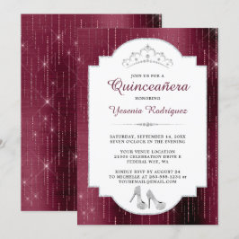 Burgundy Sparkle Diamond Tiara Quinceañera Einladung