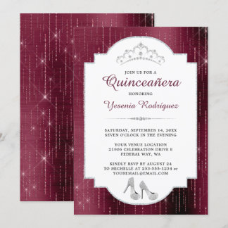Burgundy Sparkle Diamond Tiara Quinceañera Einladung