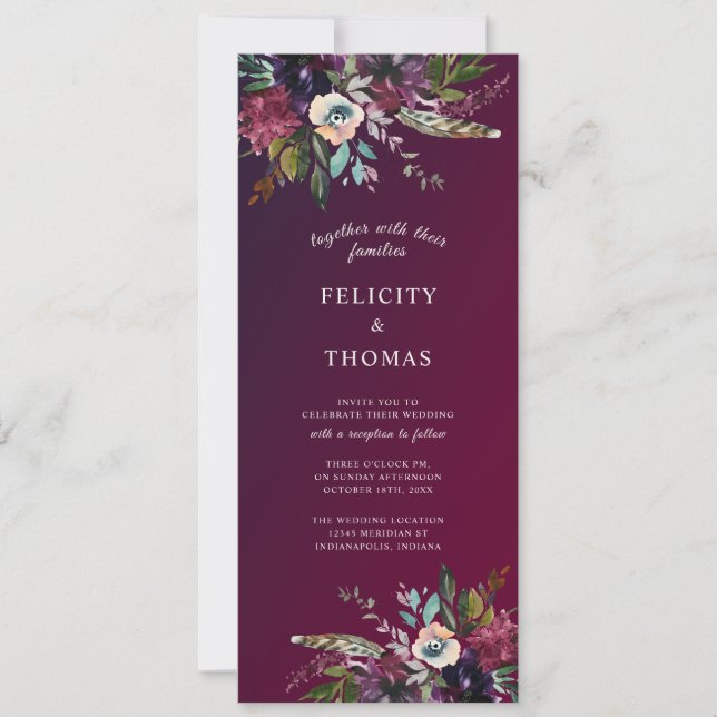 Burgundy Splendor Boho Floral Wedding Einladung (Vorderseite)