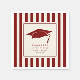 Burgundy Sporty Stripes Custom Graduation Party Serviette