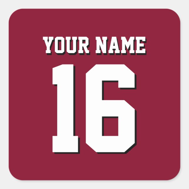 Burgundy Sporty Team Jersey Quadratischer Aufkleber (Vorderseite)