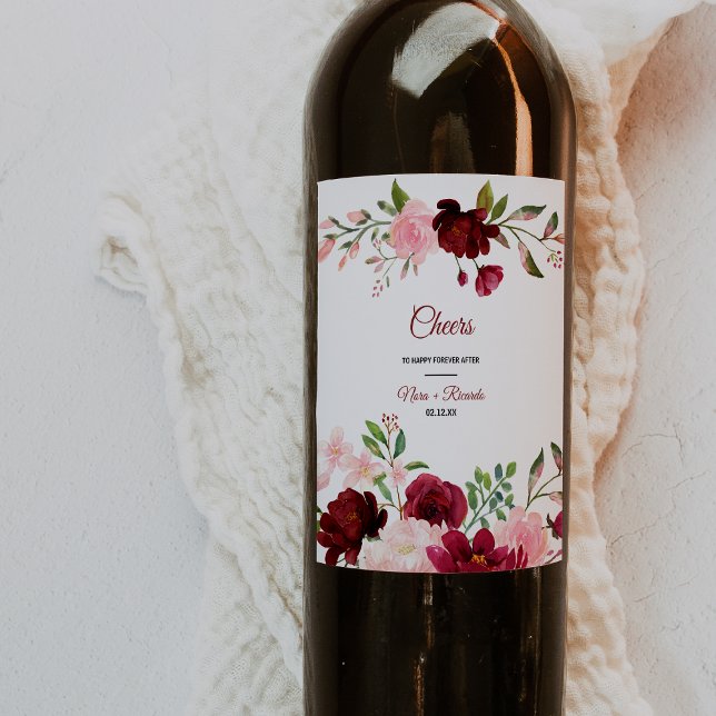 Burgundy Spring Elegante Weinkeller für Hochzeiten Weinetikett (Von Creator hochgeladen)