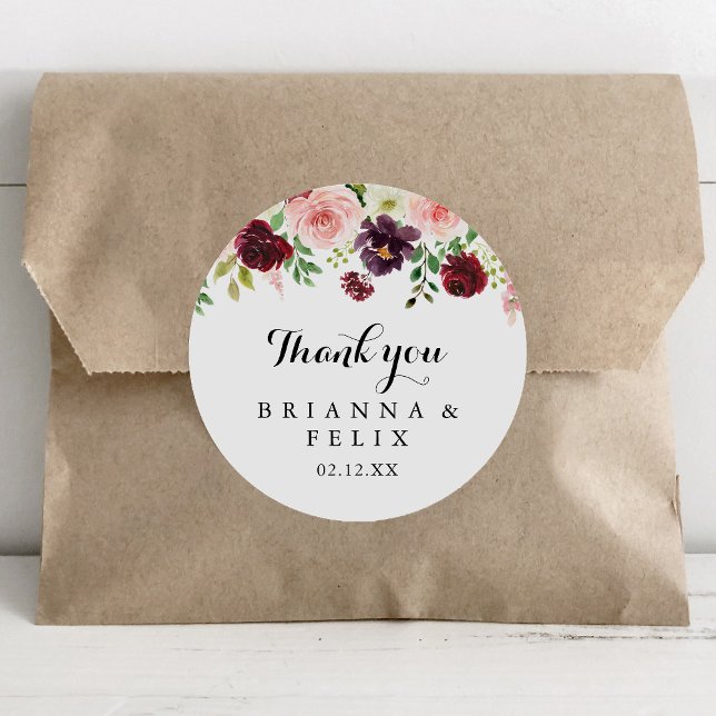 Burgundy Spring Floral Vielen Dank Gastgeschenk Ho Runder Aufkleber (Von Creator hochgeladen)