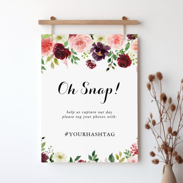 Burgundy Spring Floral Wedding Oh Snap Signing Poster (Von Creator hochgeladen)