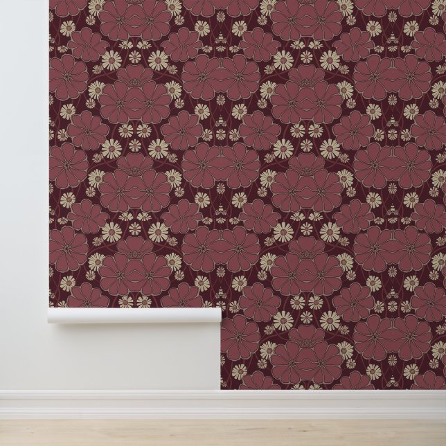 Burgundy Stretched Floral Tapete (Anwendung)