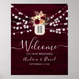 Burgundy String Lights Hochzeitwillkommene Poster