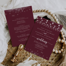 Burgundy String Lights Stars Front & Back Wedding 