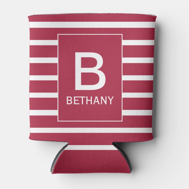 Burgundy Striped Personalised Monogram Dosenkühler (Vorderseite)