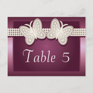 Burgundy Studded Butterfly Wedding Tischnummer