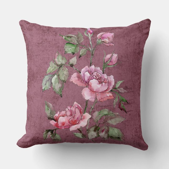 Burgundy Suede Floral Throw Kissen (Vorderseite)