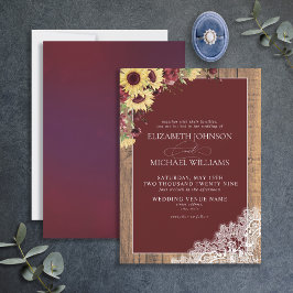 Burgundy Sunflower Rustic Wood Script Wedding Einladung