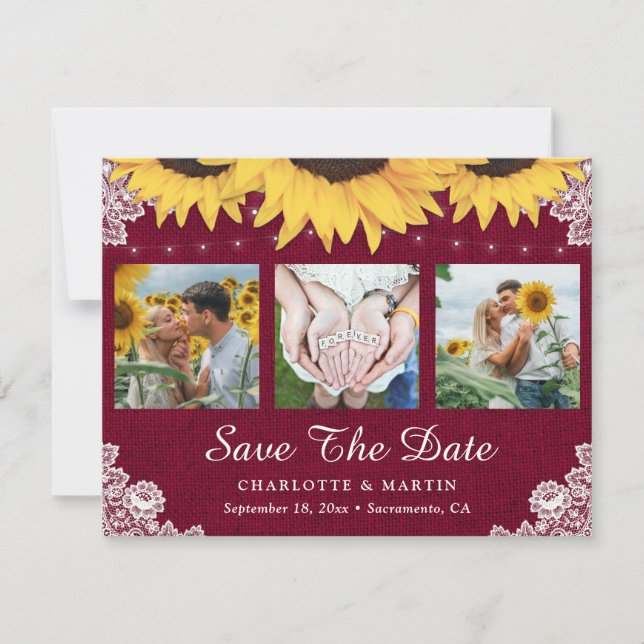 Burgundy Sunflower Wedding Foto Save the Date (Vorderseite)