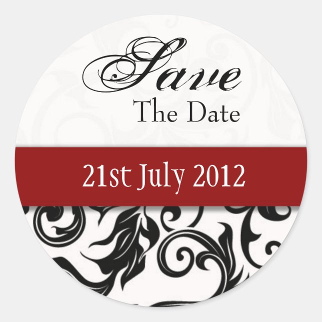 Burgundy Swirl Save the Date Aufkleber (Vorderseite)