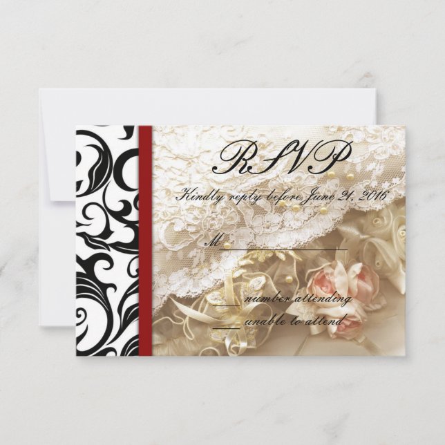 Burgundy Swirl Wedding RSVP Karte (Vorderseite)