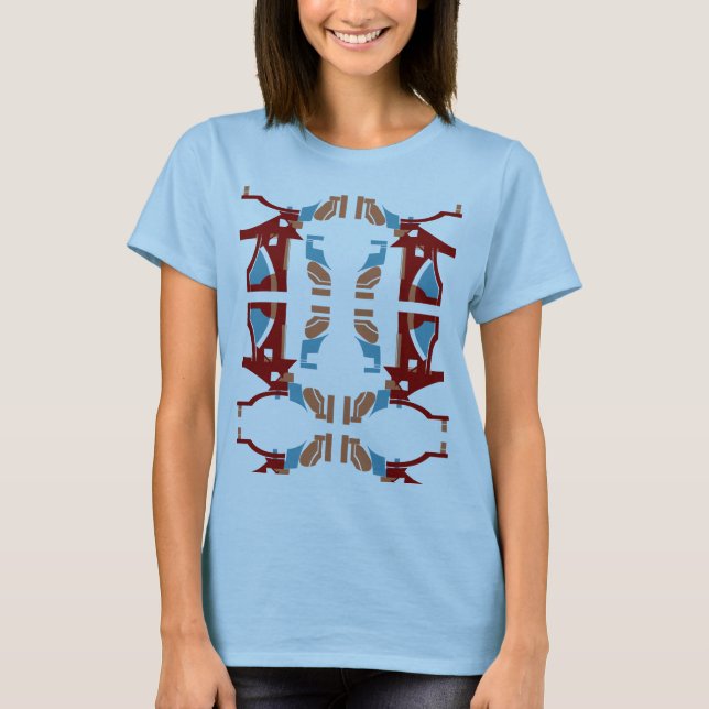 Burgundy Tan Blue Abstrakt mediterran inspiriert T-Shirt (Vorderseite)