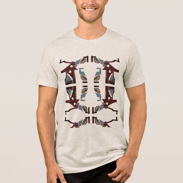 Burgundy Tan Blue Abstrakt Mediterrane Südwesten Tri-Blend Shirt (Vorderseite)