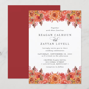 Burgundy Terracotta Fall Floral Wedding Einladung