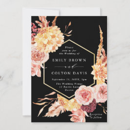 Burgundy Terracotta Gold Floral Wedding Black Einladung