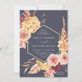 Burgundy Terracotta Gold Floral Wedding Lila Einladung