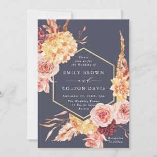 Burgundy Terracotta Gold Floral Wedding Lila Einladung