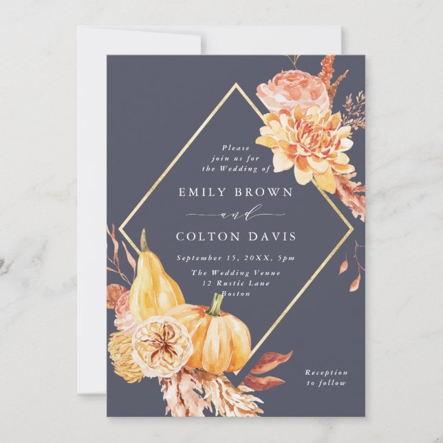 Burgundy Terracotta Gold Floral Wedding Lila Einladung (Vorderseite)