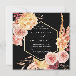 Burgundy Terracotta Gold Floral Wedding Square Einladung