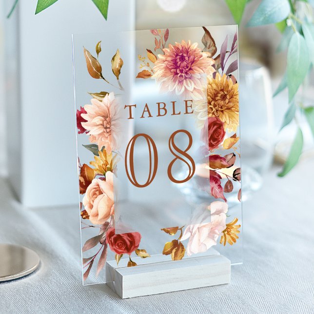 Burgundy Terracotta Wedding Acrylic Table Number Acryleinladungen (Von Creator hochgeladen)