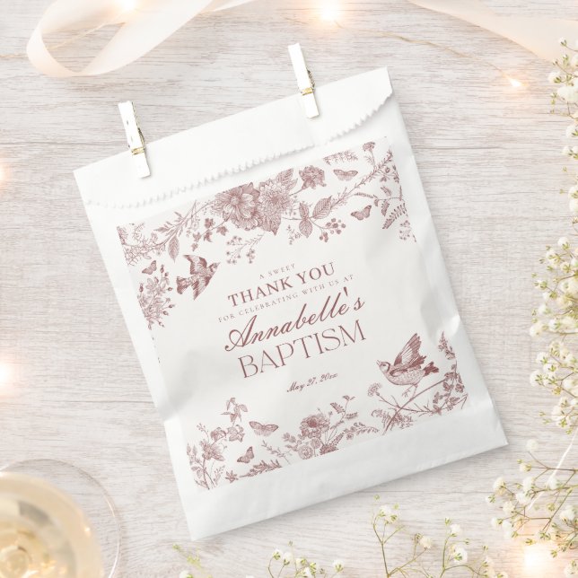 Burgundy Toile Bloral Taufe Dessert Geschenktütchen (Ausgeschnitten)