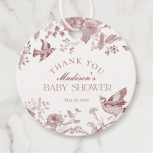 Burgundy Toile De Jouy Floral Baby Dusche Gefallen Geschenkanhänger